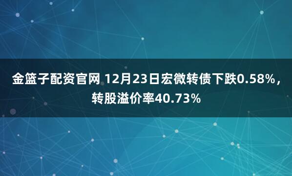 金篮子配资官网 12月23日宏微转债下跌0.58%，转股溢价率40.73%